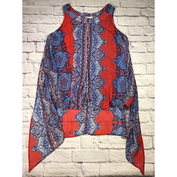 EST. 1946 Womens Plus Size 18/20W Red Blue Paisley High Low Blouse - Picture 1 of 6
